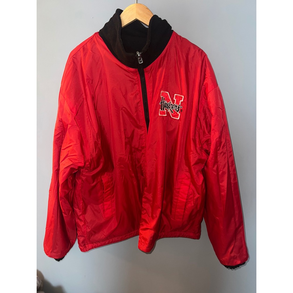 Nebraska Huskers Reversible Jacket Mens Red Windbreaker Black Fleece Pro Player